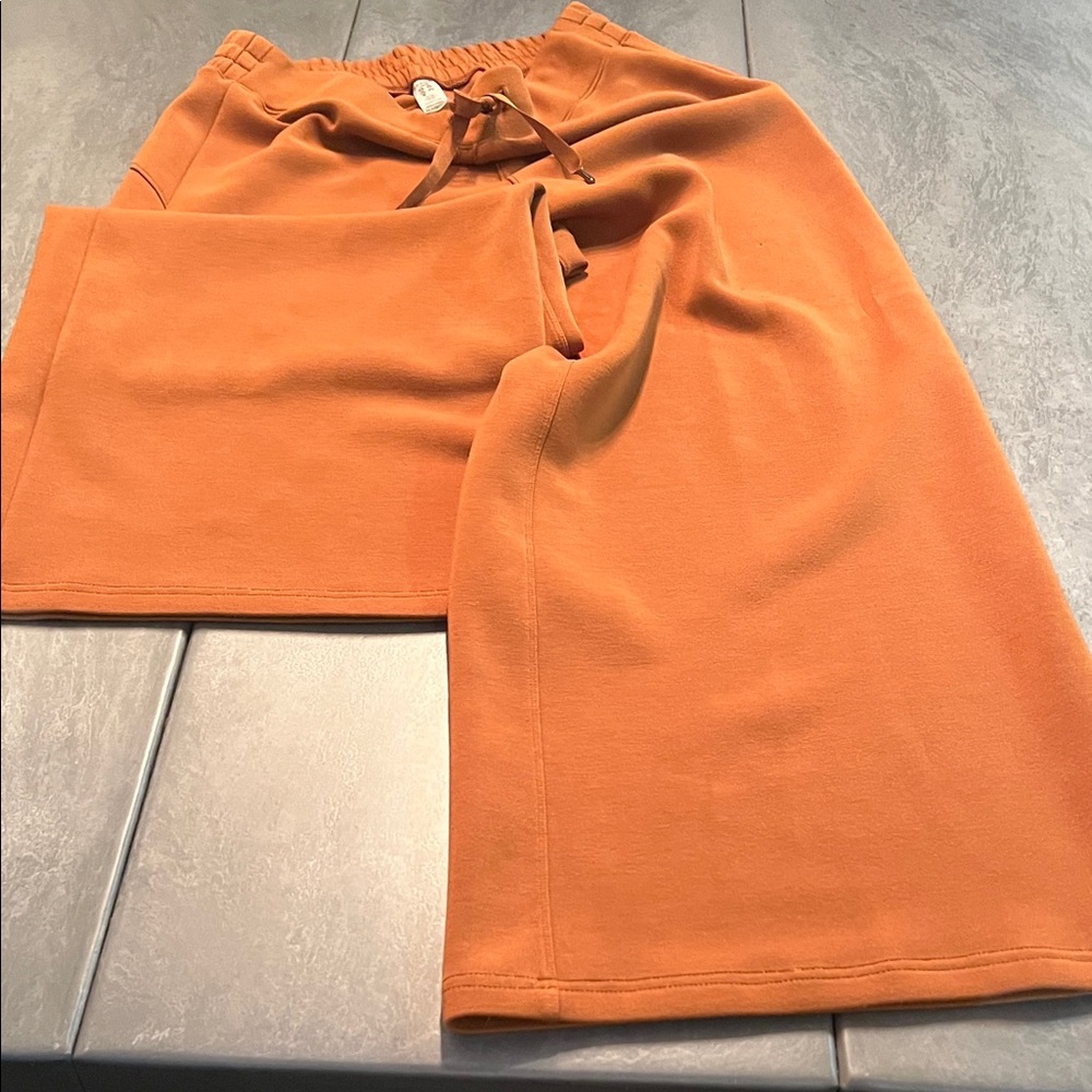 SPANX Wide Leg Drawstring Pants in Rust Orange- Hemmed to fit me - about 29”